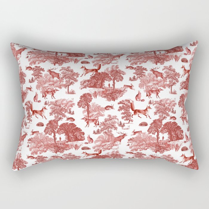 Elegant Red Fox Deer Rabbit in Woodland Toile Pattern Rectangular Pillow
