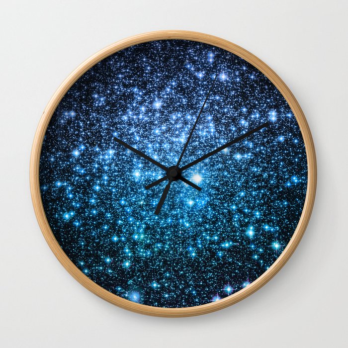 Galaxy Sparkle Stars Periwinkle Blue Turquoise Ombre Wall Clock