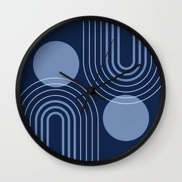 Mid Century Modern Geometric 145 in Midnight Blue (Rainbow and Sun Abstraction) Wall Clock