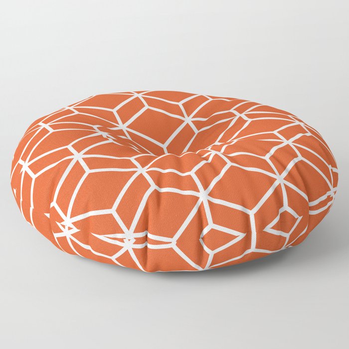 Geometric Honeycomb Lattice in White and Rich Orange Floor Pillow