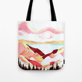 Alpine mountain pink sunset watercolor landscape painting for home, bedroom, living room, and wall decor Tote Bag