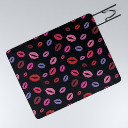 Lipstick kisses on black background. Digital Illustration background Picnic Blanket
