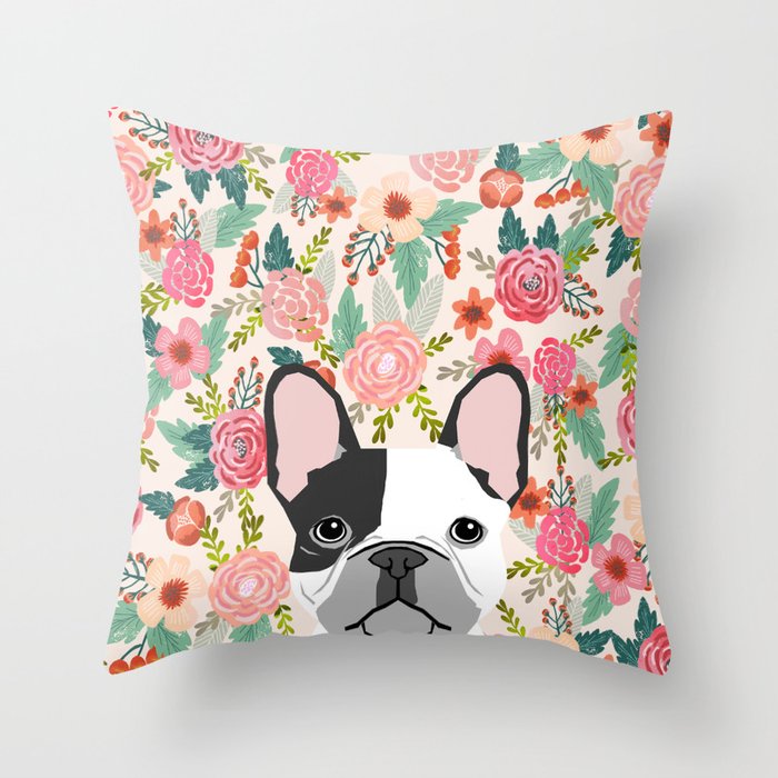 French Bulldog  floral dog head cute frenchies must have pure breed dog gifts Throw Pillow