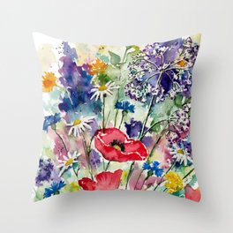 Spring Flowers Watercolour Throw Pillow