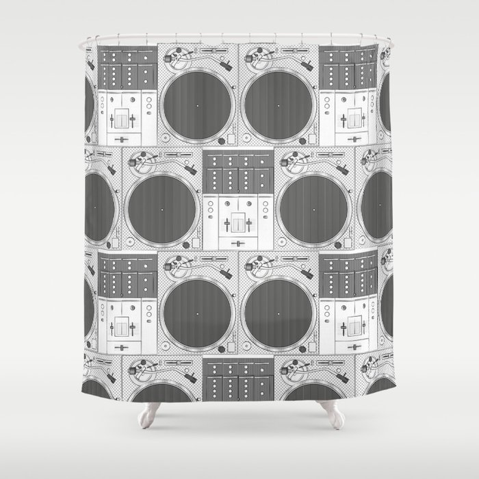 Dj set - Turntables and Mixer illustration - sketch / drawing Shower Curtain