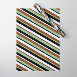 [ Thumbnail: Lavender, Brown, Dark Sea Green & Black Colored Striped/Lined Pattern Wrapping Paper ]