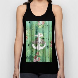 Vintage Floral Nautical Anchor Green Beach Wood Tank Top