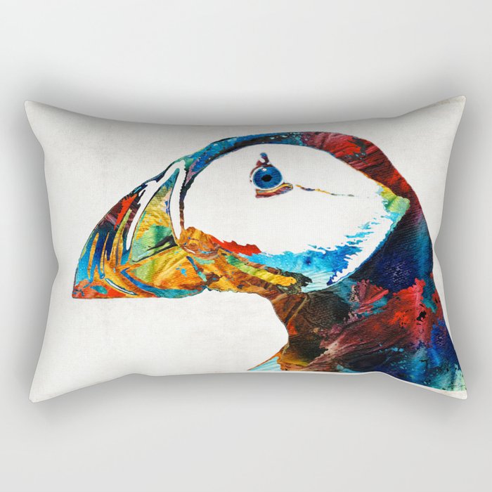 Colorful Puffin Art By Sharon Cummings Rectangular Pillow