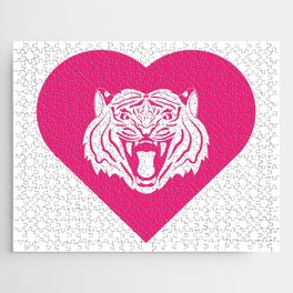 Tiger Mascot Cares Pink Jigsaw Puzzle