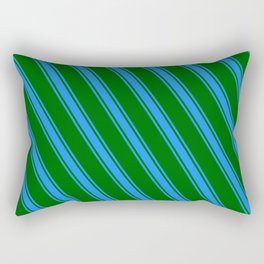 [ Thumbnail: Dark Green and Blue Colored Lines Pattern Rectangular Pillow ]