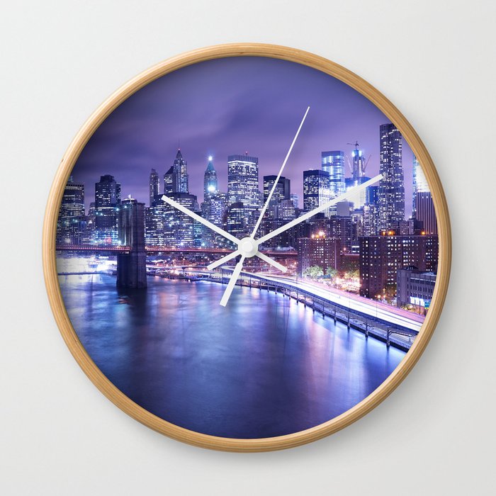 New York City Night Lights : Periwinkle Blue Wall Clock