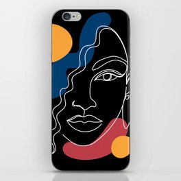 African woman in a line art style with abstract shapes on a black background. iPhone Skin