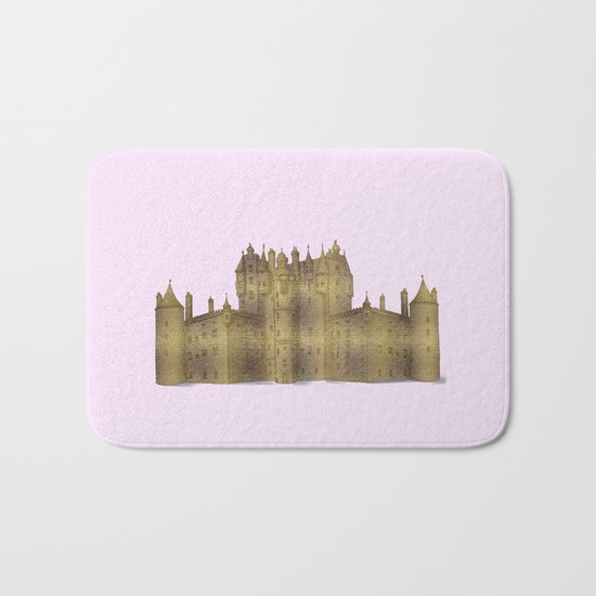 Golden castle on a pink background Bath Mat