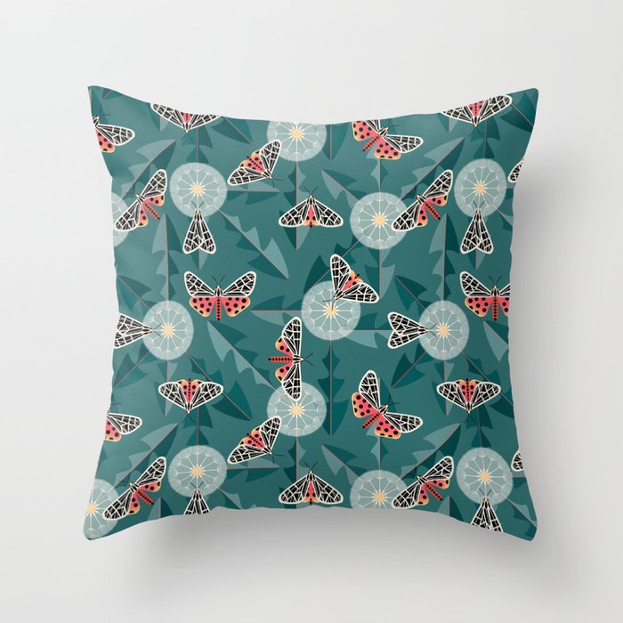 tiger moths and dandelions Throw Pillow