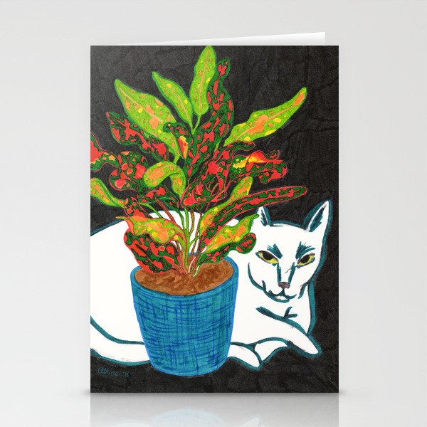 Cat with House Plant Stationery Cards