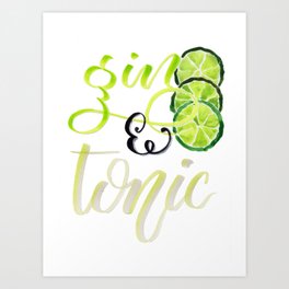 Gin & Tonic with watercolor lime Art Print