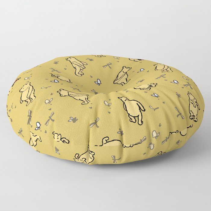 Mustard Classic Pooh Pattern Floor Pillow