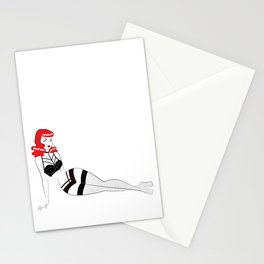 Redhead with lingerie Stationery Cards