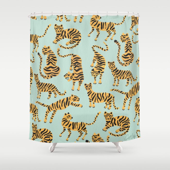 Tiger Collection – Mint & Orange Shower Curtain