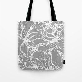 White contour flowers on a gray background. Tote Bag