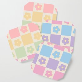 Checkered Flower Power Danish Pastel Rainbow Tones Coaster