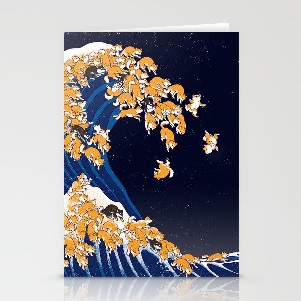 Shiba Inu The Great Wave in Night Stationery Cards