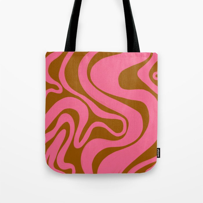 Swirled Lines in Pink over Brown Tan Tote Bag