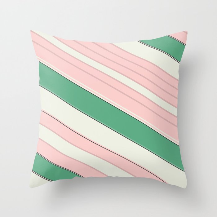 Leisure Stripes Diagonal Green and Pink Throw Pillow