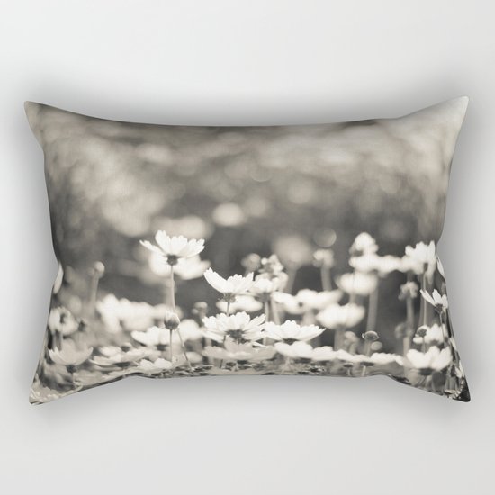 Black and White Daisy Rectangular Pillow