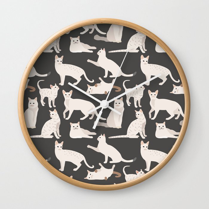 White Cats Pattern Wall Clock