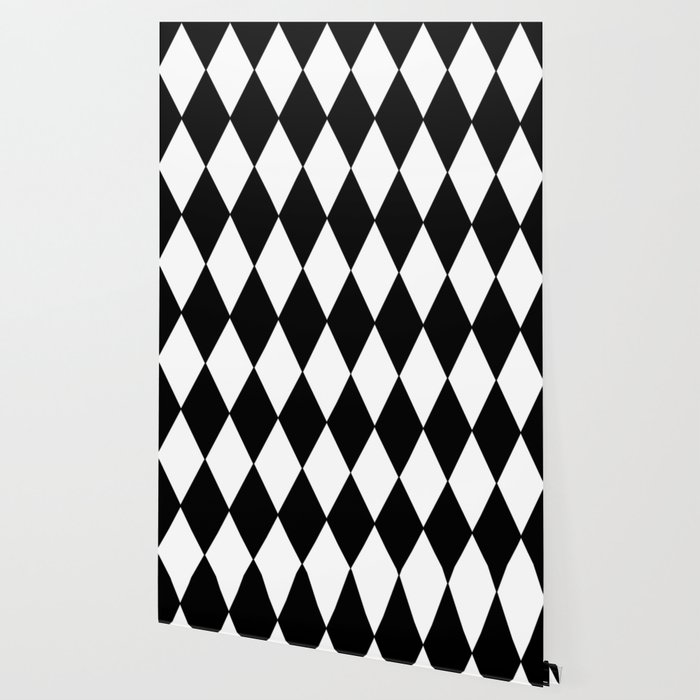Large Black And White Harlequin Diamond Pattern Wallpaper By