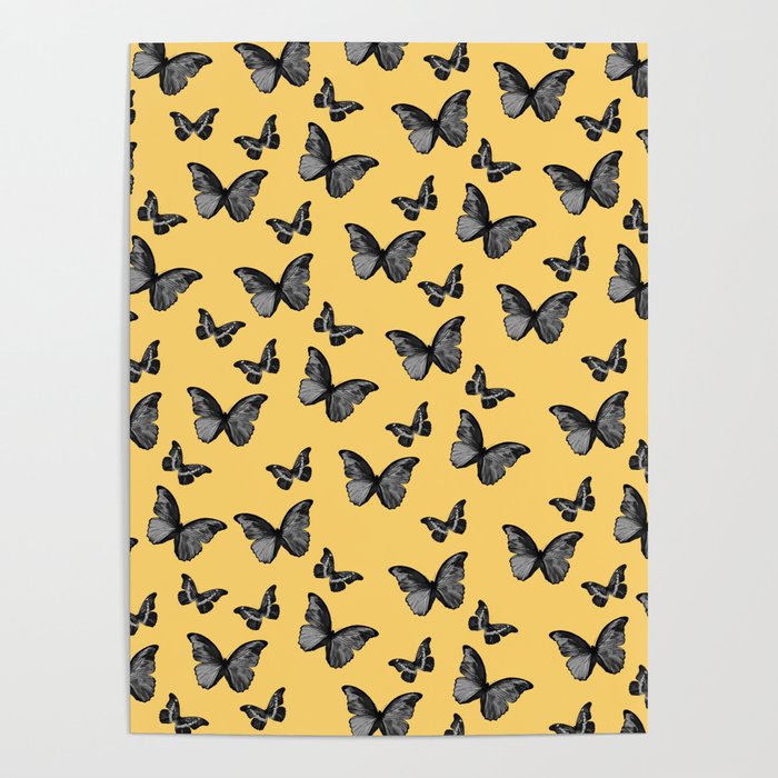 Black Yellow Butterfly Glam #1 #pattern #decor #art #society6 Poster