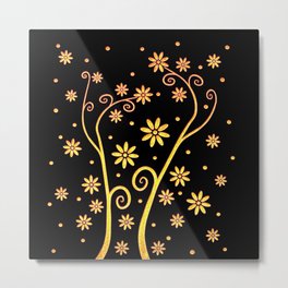 Gold Blooming Flowers Metal Print