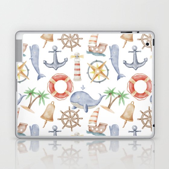 Nautical Watercolor Pattern Illustration Laptop & iPad Skin