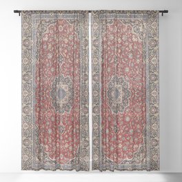 N63 - Red Heritage Oriental Traditional Moroccan Style Artwork Sheer Curtain