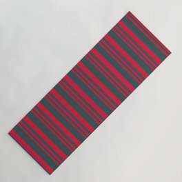 [ Thumbnail: Crimson and Dark Slate Gray Colored Lines Pattern Yoga Mat ]
