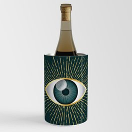 Gold and Teal Green Evil Eye on Dark Teal Background Wine Chiller