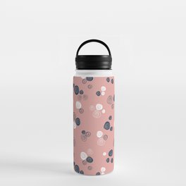 Navy blue and white doodle roses on blush pink background Water Bottle