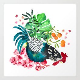 Garden Roosters Art Print