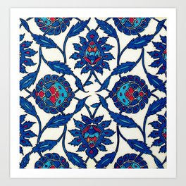 An Ottoman Iznik style floral design pottery polychrome, by Adam Asar, No 34a Art Print | Vintage, Seamless, Tile, Turkish, Background, Decorative, Traditional, Blue, Design, Photo 