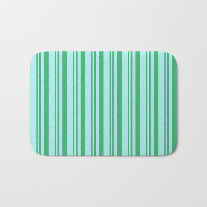 Sea Green and Turquoise Colored Lined/Striped Pattern Bath Mat