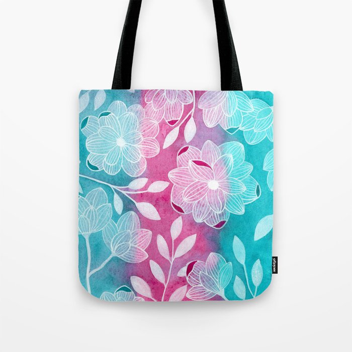 Teal Floral Pattern  Tote Bag