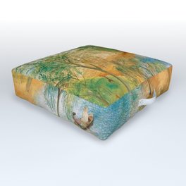 Idyllic Paradise, Two Streams Converging )Río Bravo del Norte) landscape painting by O. Sachoroff Outdoor Floor Cushion