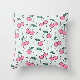 Cherry Sparkles Pattern (pink/blue) Throw Pillow