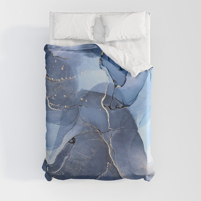 Dusty Blue + Slate + Gold Abstract Smoky Skies Duvet Cover