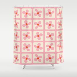 Retro Flowers - Pattern Pink Shower Curtain