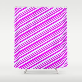 [ Thumbnail: Fuchsia & Light Cyan Colored Stripes/Lines Pattern Shower Curtain ]