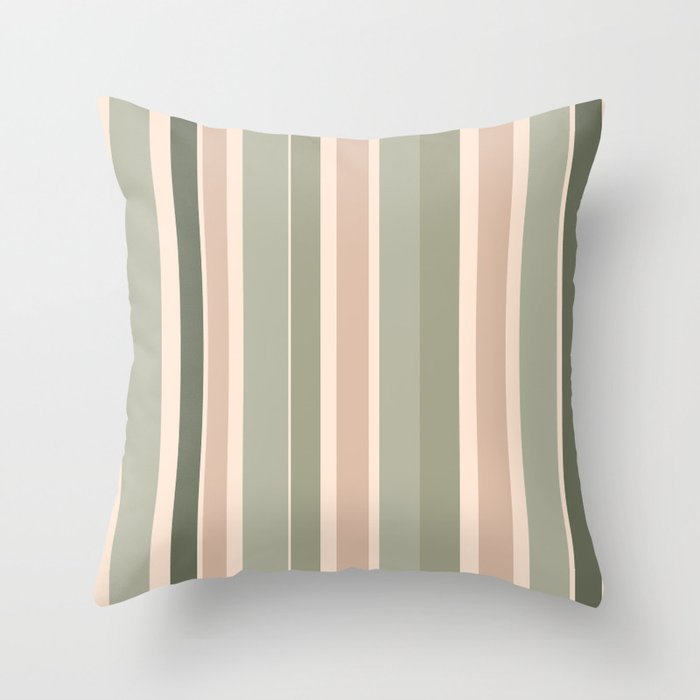 Color Block Stripes Beige and Green Throw Pillow