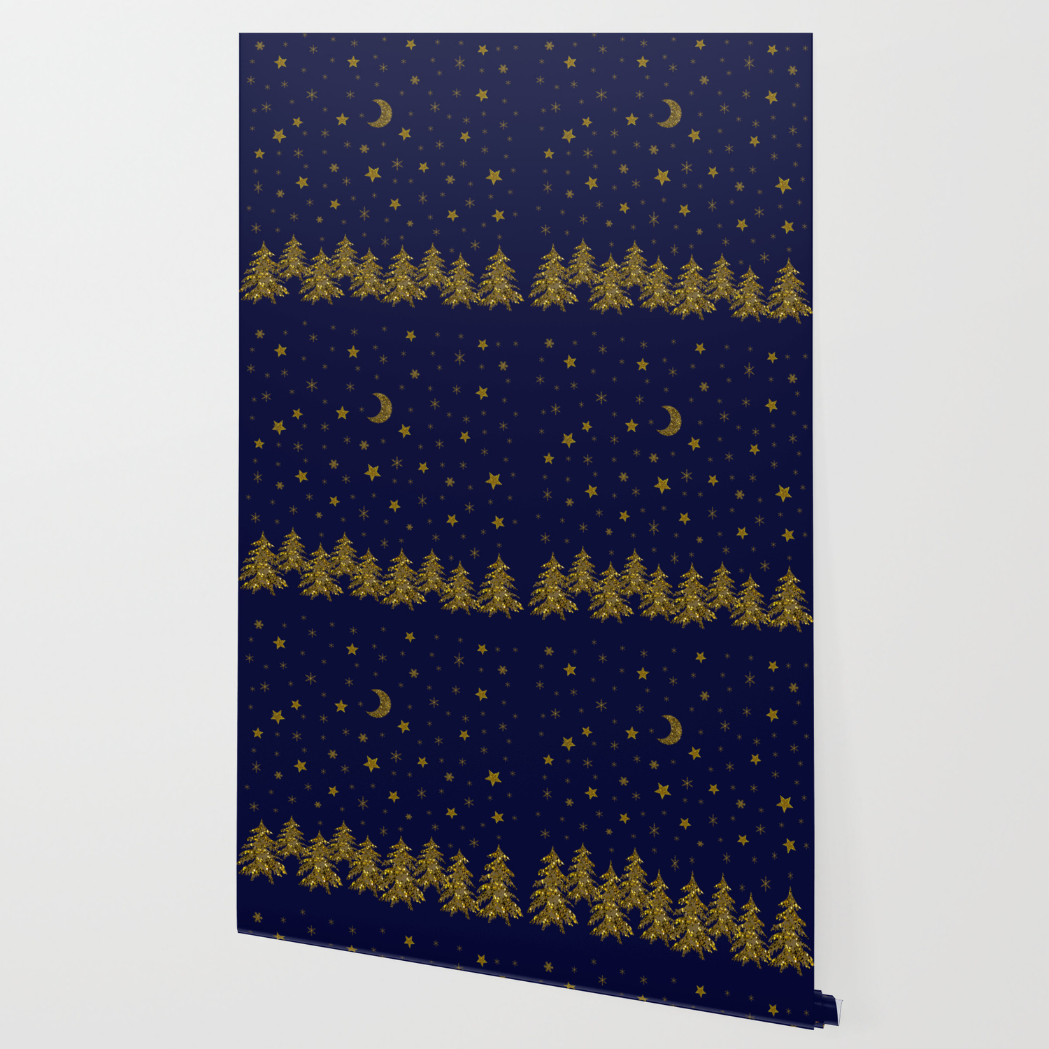 Sparkly Christmas Tree Moon Stars Wallpaper By Homemadecreations Society6