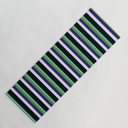 [ Thumbnail: Eye-catching Turquoise, Green, Midnight Blue, Lavender, and Black Colored Striped Pattern Yoga Mat ]